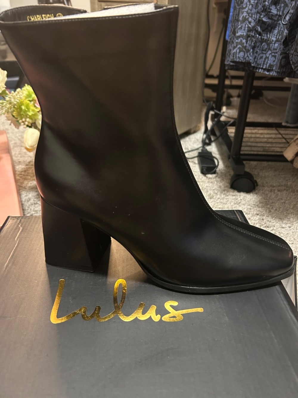 Lulu's Black Faux-Leather Square-Toe Block Heel Ankle Booties